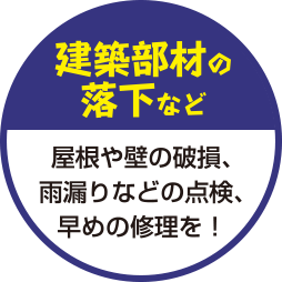 【建築部材の落下など】屋根や壁の破損、雨漏りなどの点検、早めの修理を！