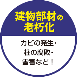 【建物部材の老朽化】カビの発生・柱の腐敗・雪害など！